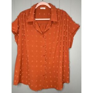 Bothenial Button Down Blouse Womens XXL Orange Excellent Pom Pom Textured Top